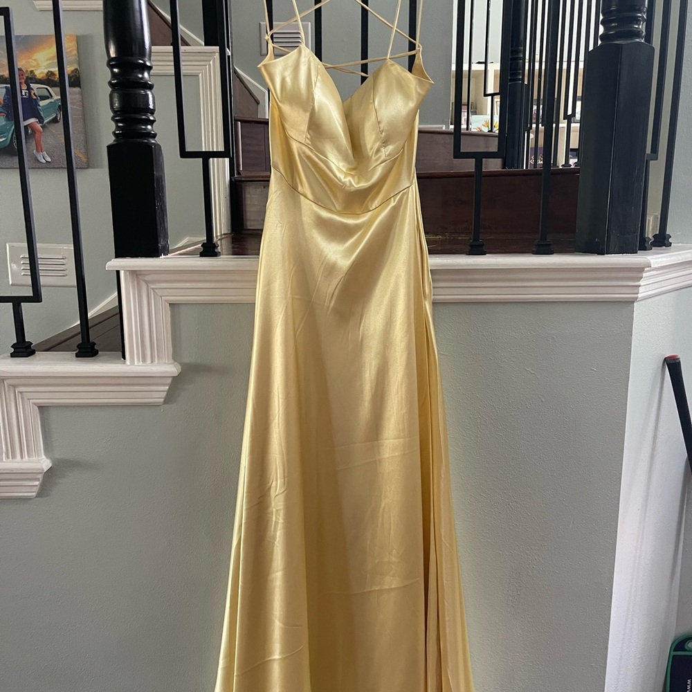 Elegant Yellow Satin Evening Gown